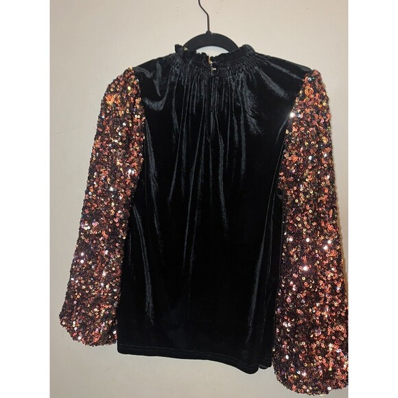 Sugarlips Mira Velvet Mock Neck Top Black Mult sequin x small New with Tags - Picture 3 of 7